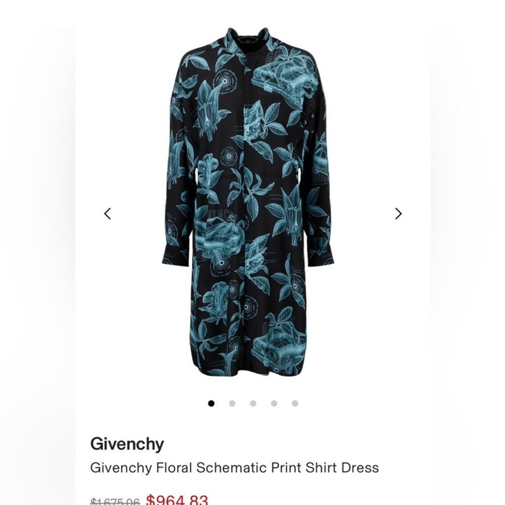 Givenchy Black and Blue Floral Shirt Dress fits like size Large